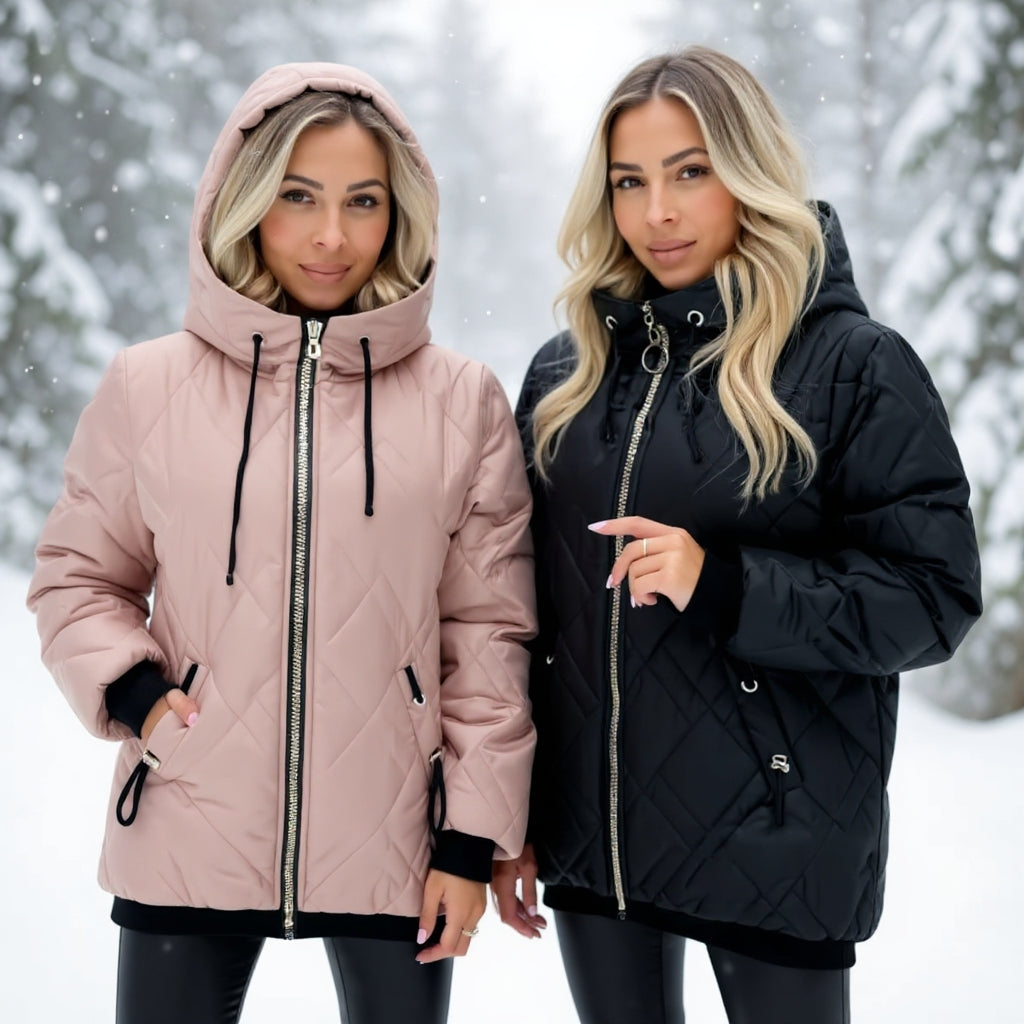 Izabela™ | Pikowana Kurtka z Kapturem i Zamkiem Premium