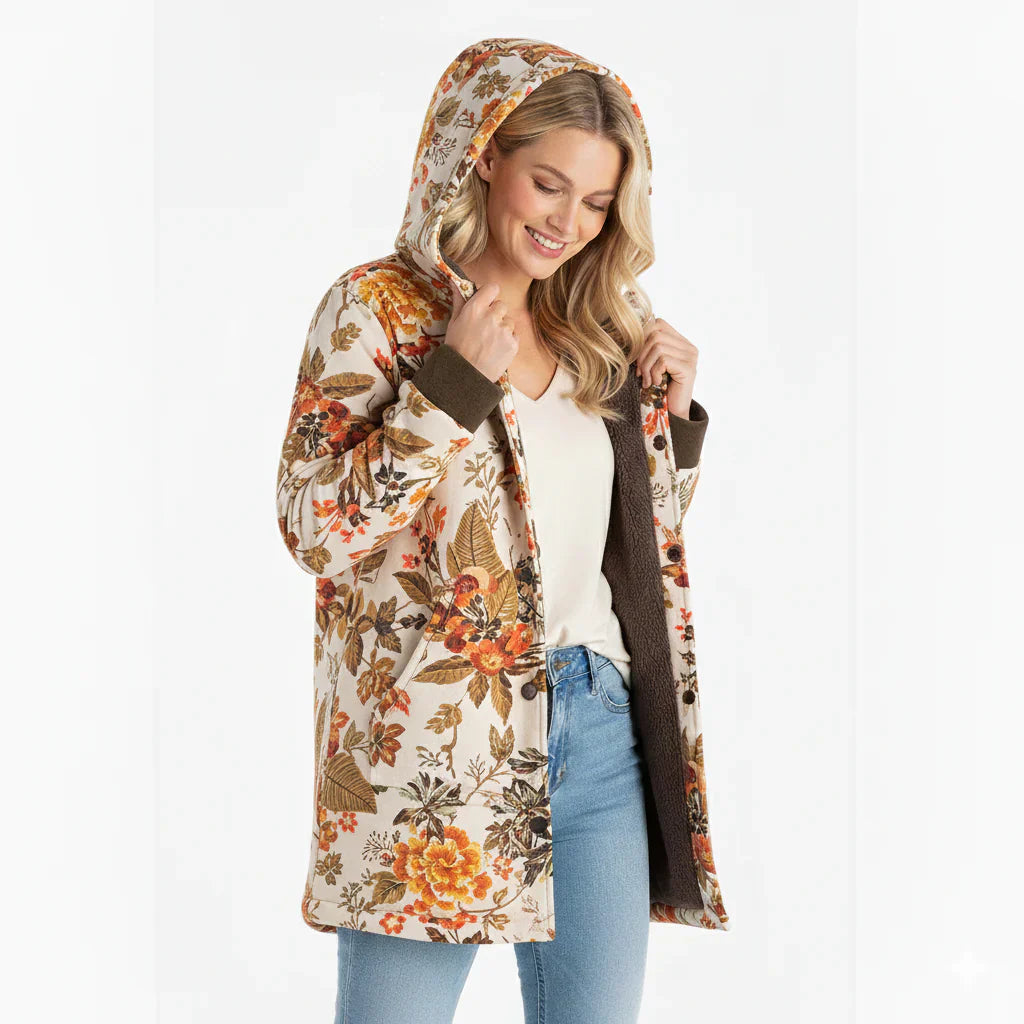 Marisza™ | Stylowa Kurtka Fleece w Kwiatowy Wzór