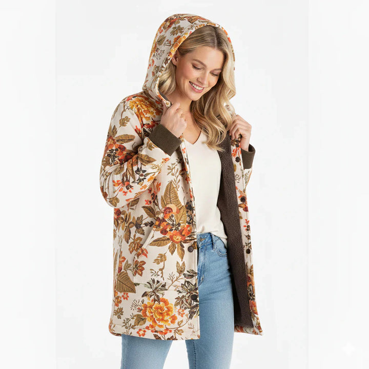 Marisza™ | Stylowa Kurtka Fleece w Kwiatowy Wzór
