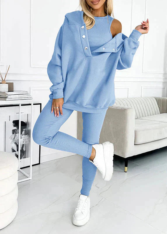 Marietta™ | Stylowy 3-częściowy Komplet Dresowy z Bluza na Guziki