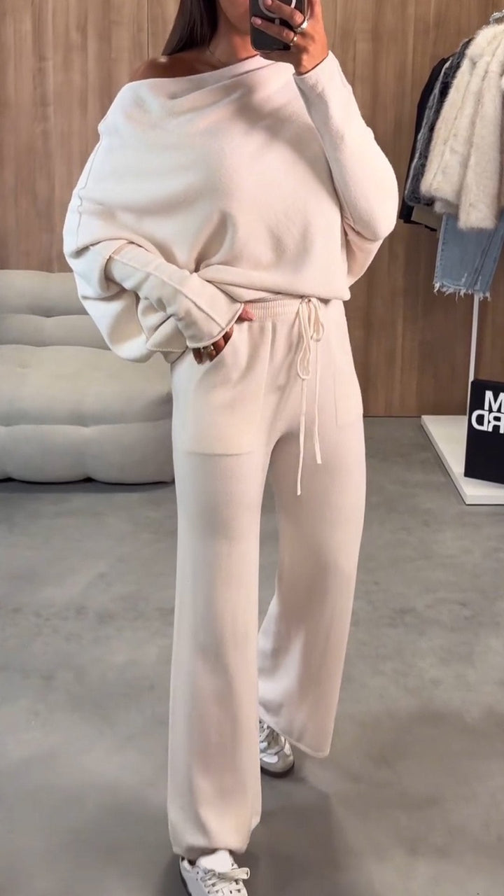 Damski garnitur z długimi rękawami i rękawami nietoperzowymi, z dzianiny o swobodnym kroju