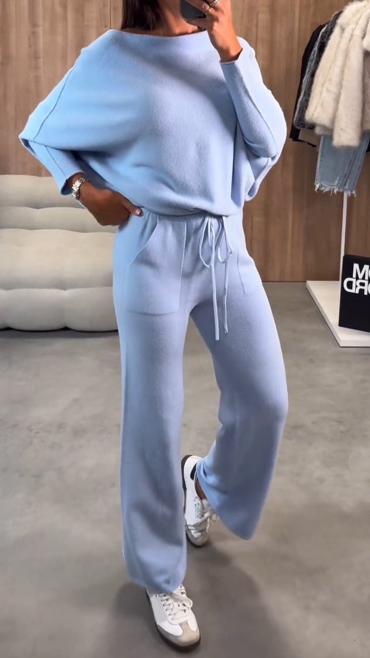 Damski garnitur z długimi rękawami i rękawami nietoperzowymi, z dzianiny o swobodnym kroju