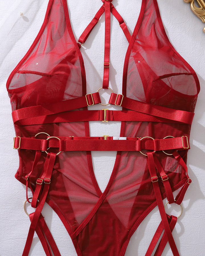 Vanessa™ | Body z siateczki bez pleców z metalowymi ramiączkami